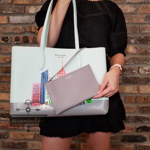 Kate Spade Rock Center NEW YORK Tote BLUE GRAY - Picture 4 of 11